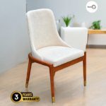 Solid Teak Wood Upholstered Modern Minimalist Chair In Natural Finish.