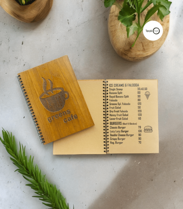 A5 Veneer Menu Book | Custom Logo Engraved | Elegant and Durable Design