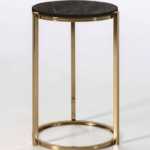 Welldecor Metal End Table in Gold Finish with Marble Top